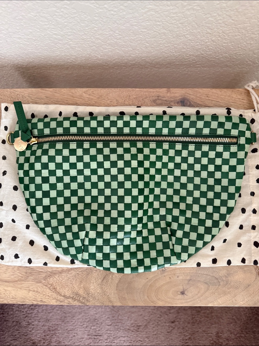 Clare V. Evergreen and Mist Woven Checker Grande Fanny NWT - Picture 2 of 4